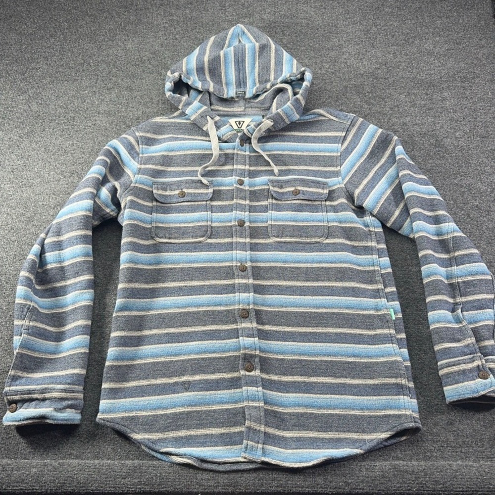 Vissla Mens Blue Striped Hooded Flannel Shirt Jacket Medium
